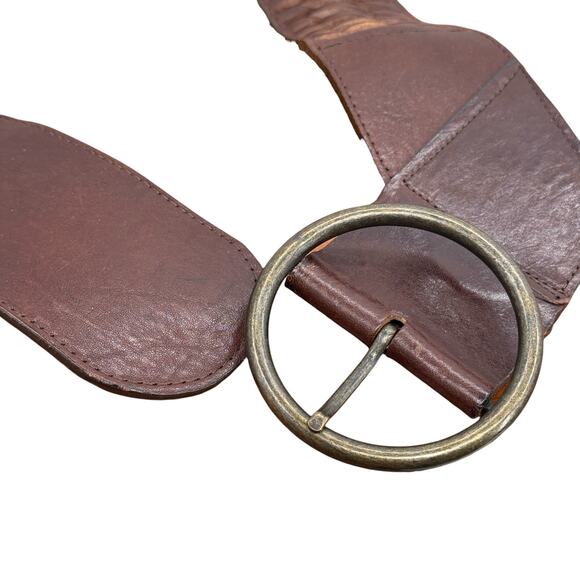 Avignon Leather Belt Vintage Womens L Brown Woven Wide Boho Festival Artisan 70s - Picture 6 of 11